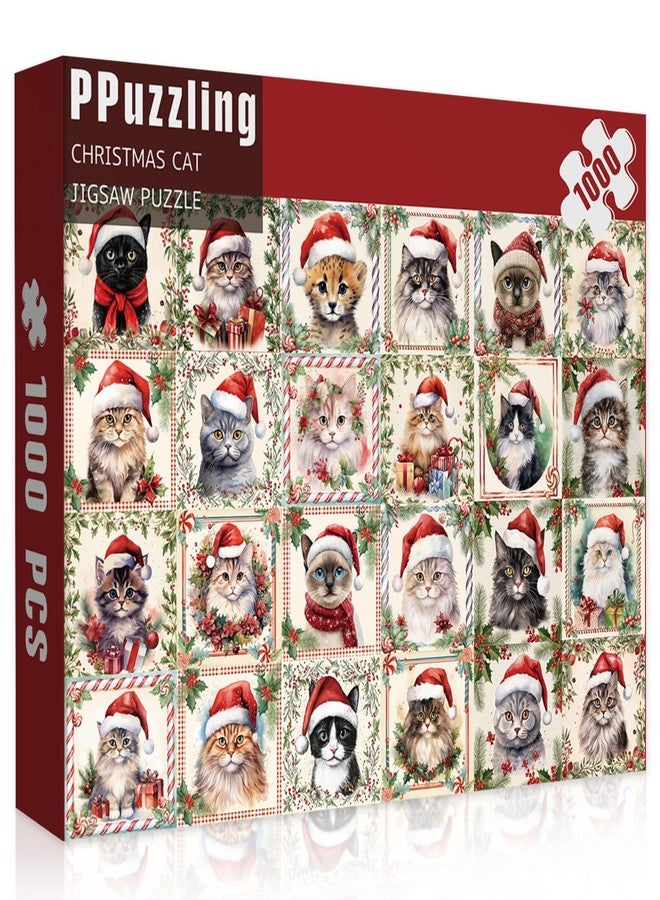 PPuzzling Christmas Cat Puzzles for Adults 1000 Pieces, Funny Animal Jigsaw Puzzle, Impossible Cute Kitty Puzzle as Home Wall Art Decor - Image 1